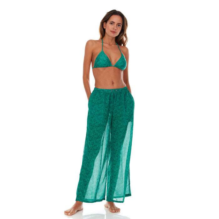 Green Paisley Satin Pant