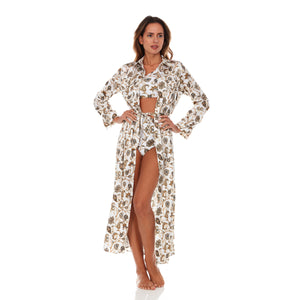 White / Brown Paisley Satin Dress