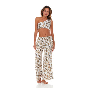 White / Brown Paisley Satin Pants