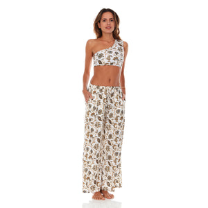 White / Brown Paisley Satin Pants