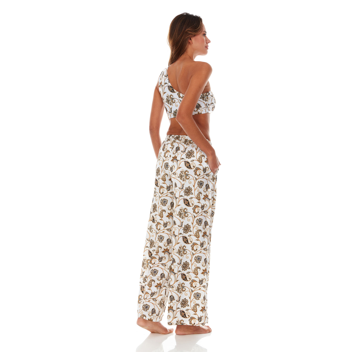 White / Brown Paisley Satin Pants – Muze New York