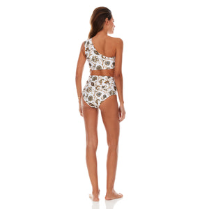 White/brown paisley bathing suit bottom