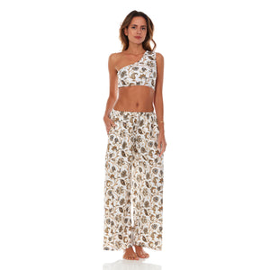 White / Brown Paisley Satin Pants