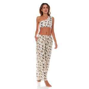 White / Brown Paisley Satin Pants